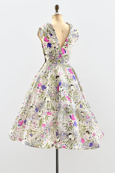 1950s Garden Floral Print Dress - Pickled Vintage