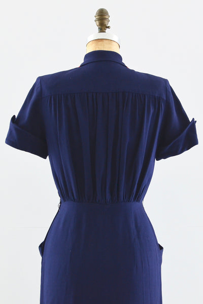 Navy Blue Carl Naftal Dress - Pickled Vintage