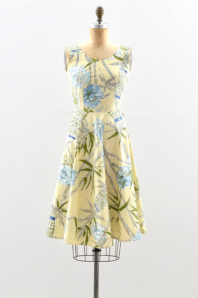 1950s Camellia Print Dress - Pickled Vintage