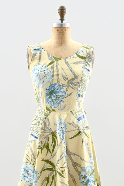 1950s Camellia Print Dress - Pickled Vintage
