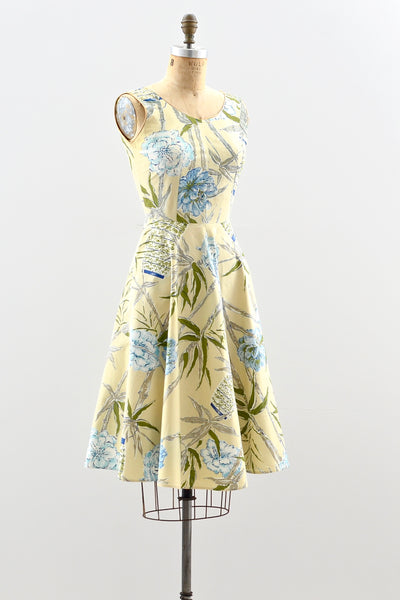 1950s Camellia Print Dress - Pickled Vintage