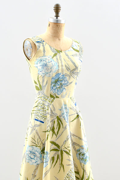 1950s Camellia Print Dress - Pickled Vintage