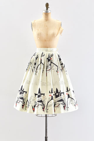 Novelty Cowboy Print Skirt - Pickled Vintage