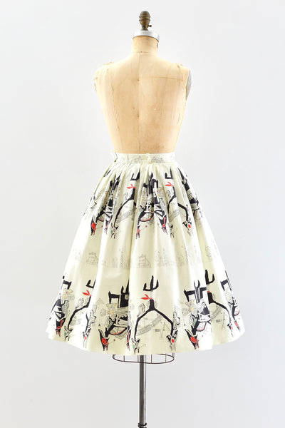 Novelty Cowboy Print Skirt - Pickled Vintage