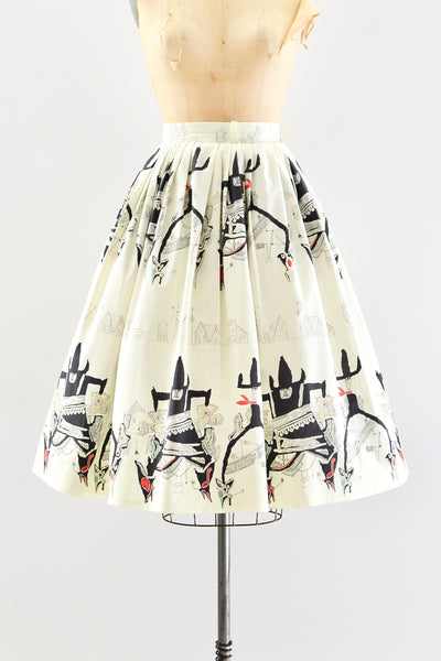 Novelty Cowboy Print Skirt - Pickled Vintage