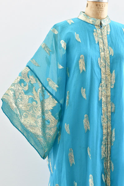 Azure Lamé Caftan - Pickled Vintage