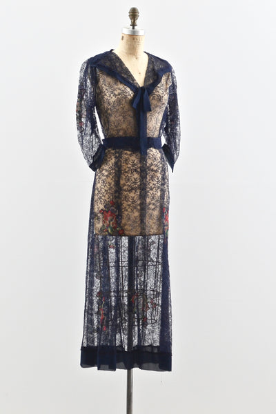 1930s Floral Appliqué Dress - Pickled Vintage