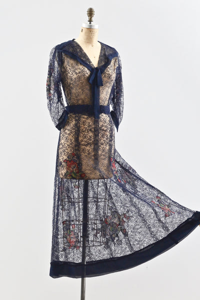 1930s Floral Appliqué Dress - Pickled Vintage