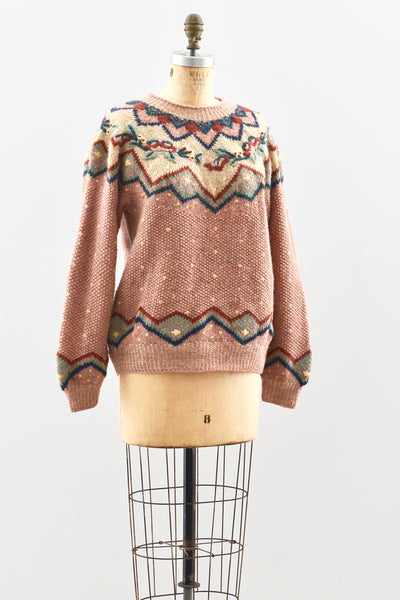 Dusty Rose Handknit Sweater - Pickled Vintage