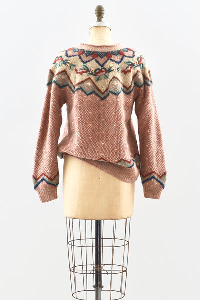 Dusty Rose Handknit Sweater - Pickled Vintage