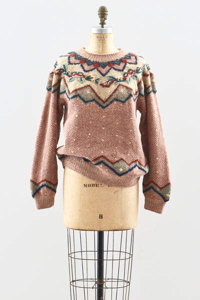 Dusty Rose Handknit Sweater - Pickled Vintage