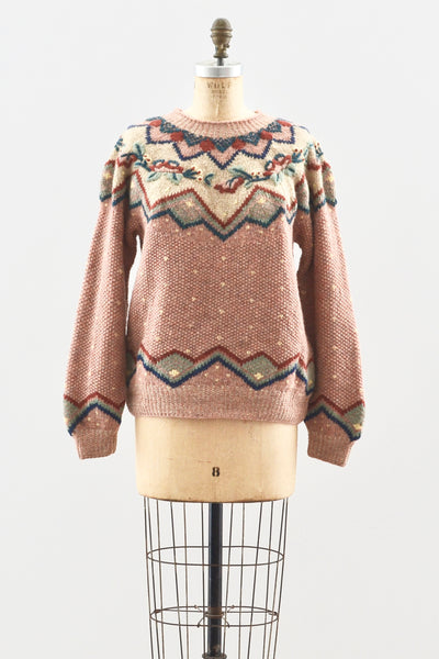 Dusty Rose Handknit Sweater - Pickled Vintage