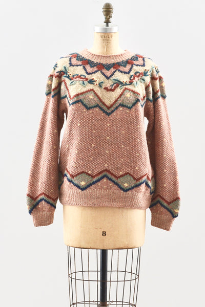 Dusty Rose Handknit Sweater - Pickled Vintage