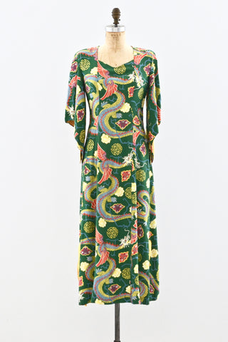 Rare 1940s Kamehameha Dragon Dress - Pickled Vintage