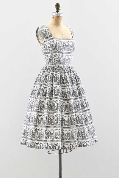 1950s Egyptian Print Dress - Pickled Vintage