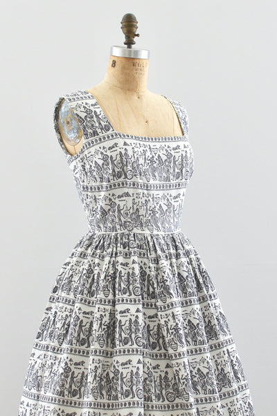1950s Egyptian Print Dress - Pickled Vintage