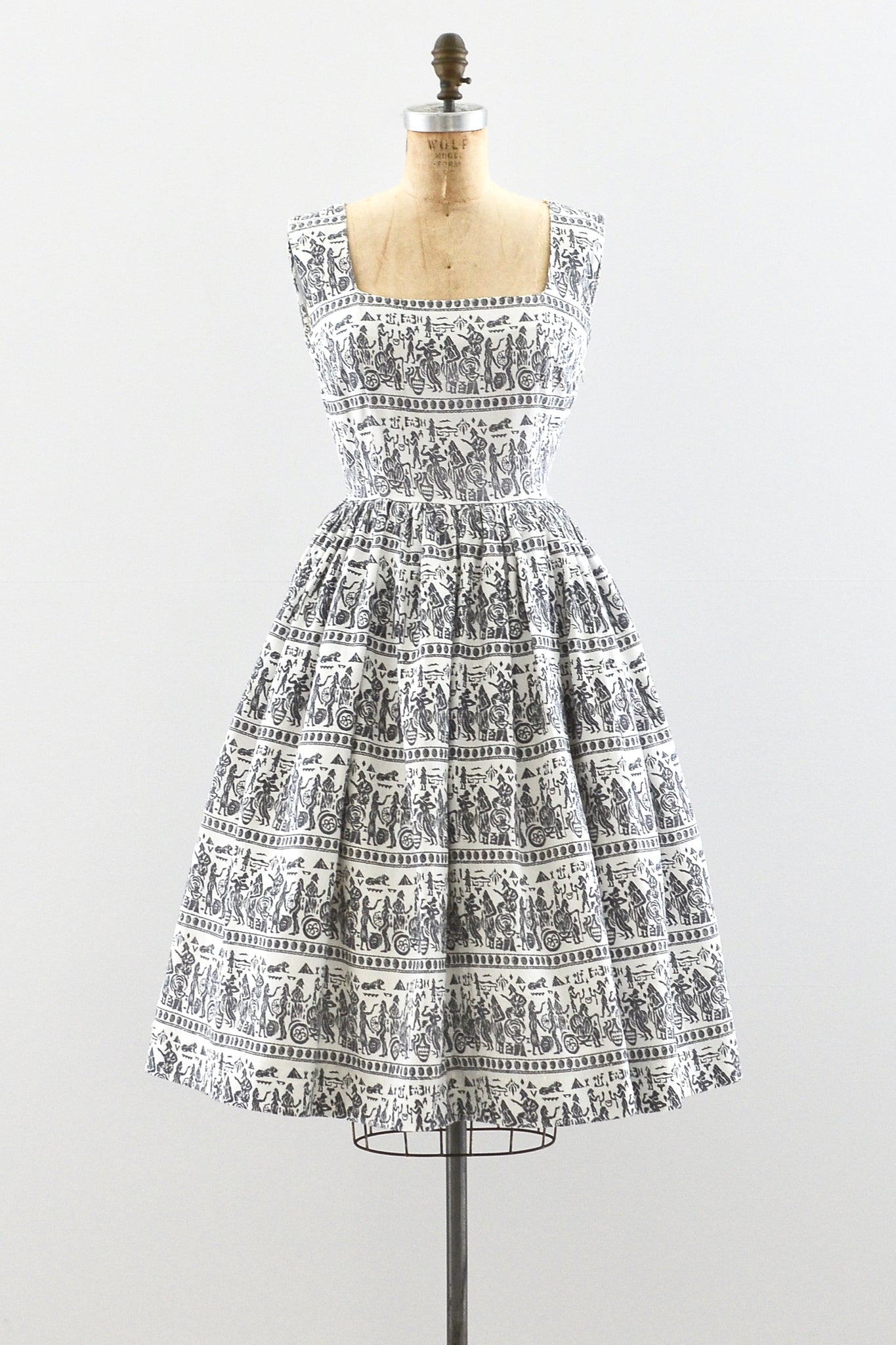 1950s Egyptian Print Dress - Pickled Vintage