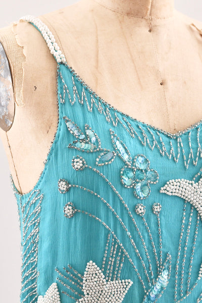 Turquoise Beaded Silk Dress