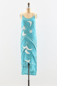 Turquoise Beaded Silk Dress