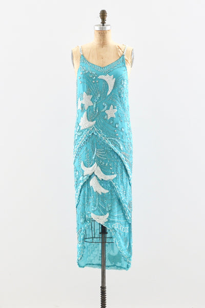 Turquoise Beaded Silk Dress