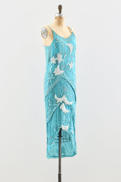 Turquoise Beaded Silk Dress
