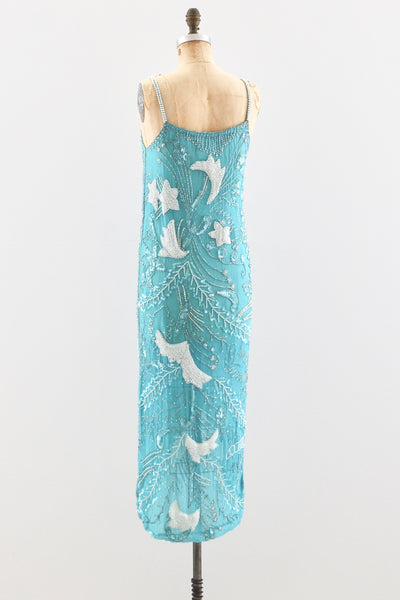 Turquoise Beaded Silk Dress