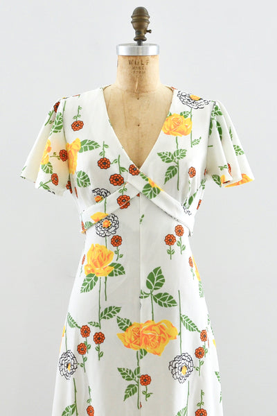 70s Long Stem Rose Print Dress