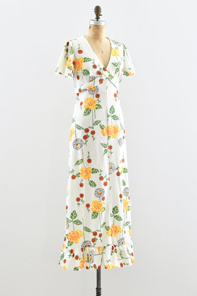 70s Long Stem Rose Print Dress