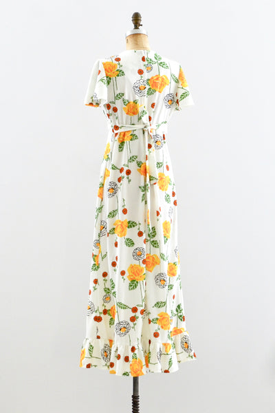 70s Long Stem Rose Print Dress