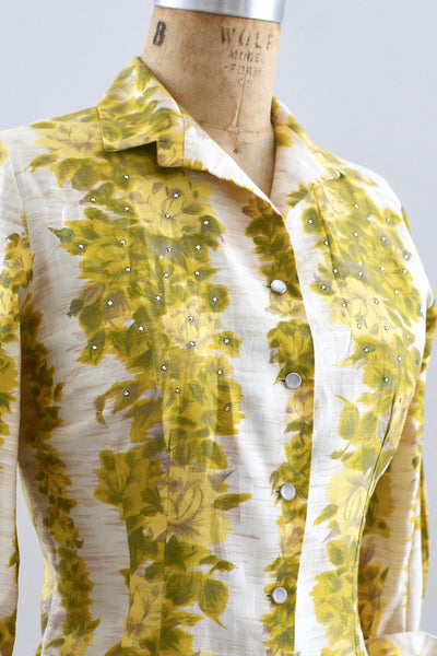 50s Floral Stripe Top / S M