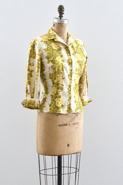 50s Floral Stripe Top / S M