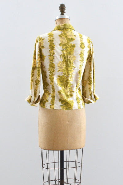 50s Floral Stripe Top / S M