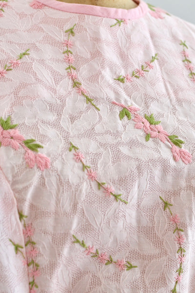 60s Embroidered Dress / M L