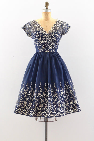 Navy Blue Embroidered Dress