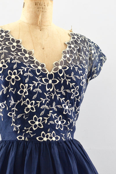 Navy Blue Embroidered Dress