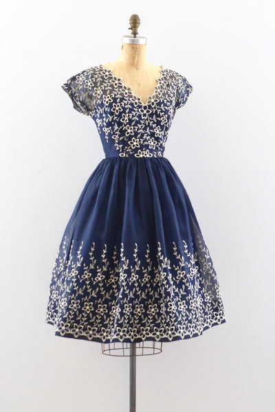 Navy Blue Embroidered Dress