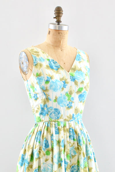 Blue Rose Print Dress / XS