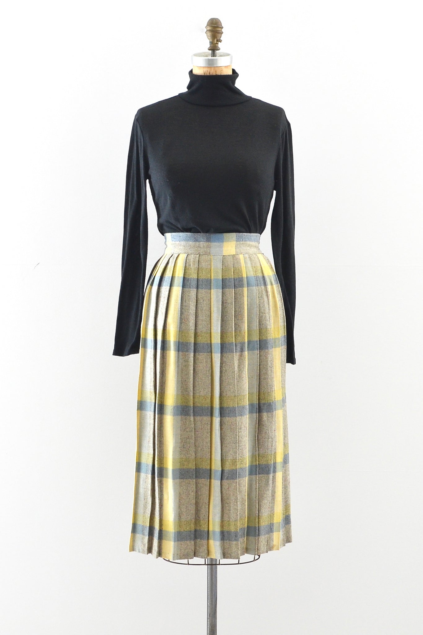 50s Yellow Plaid Skirt / S
