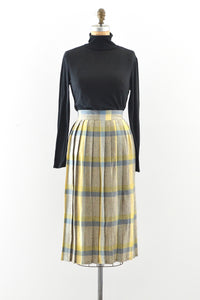 50s Yellow Plaid Skirt / S