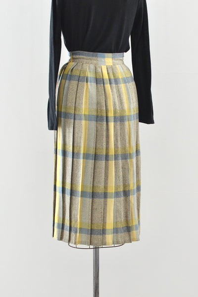 50s Yellow Plaid Skirt / S