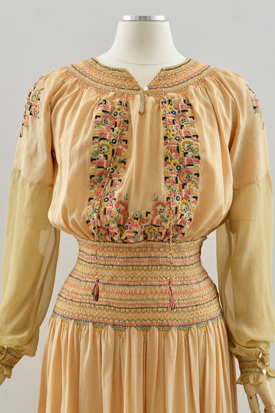 1920's Hungarian Smocked Dress