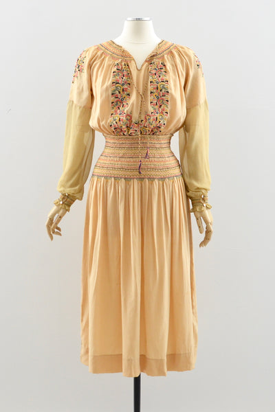 1920's Hungarian Smocked Dress
