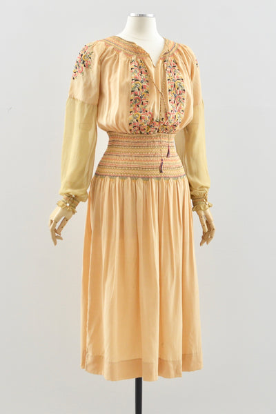 1920's Hungarian Smocked Dress