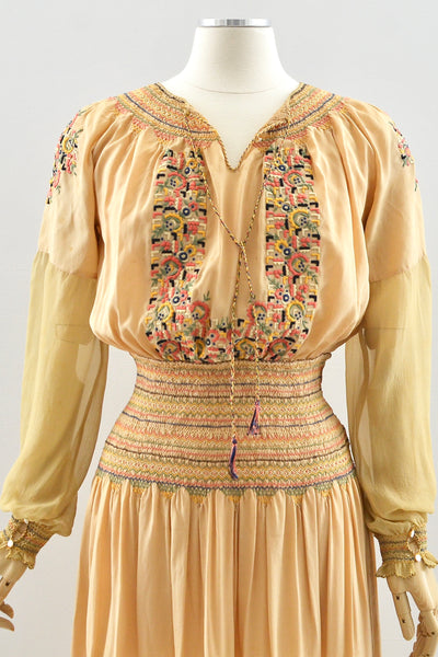 1920's Hungarian Smocked Dress