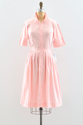 1960s Pink Zip Front Dress / XS