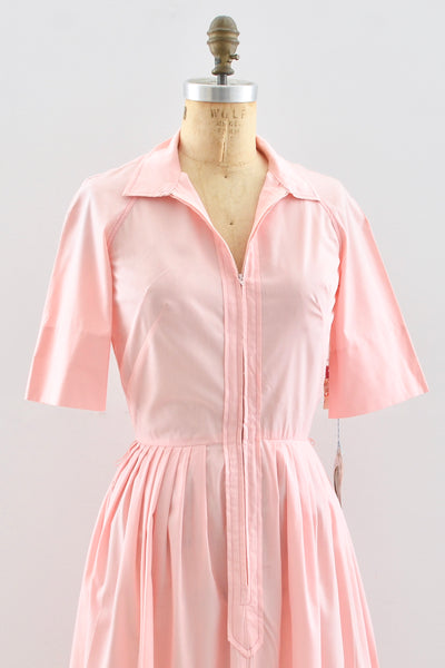 1960s Pink Zip Front Dress / XS