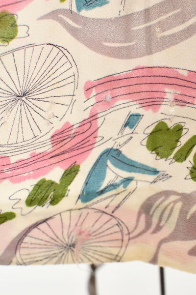 1940s Novelty Print Smocked Dress