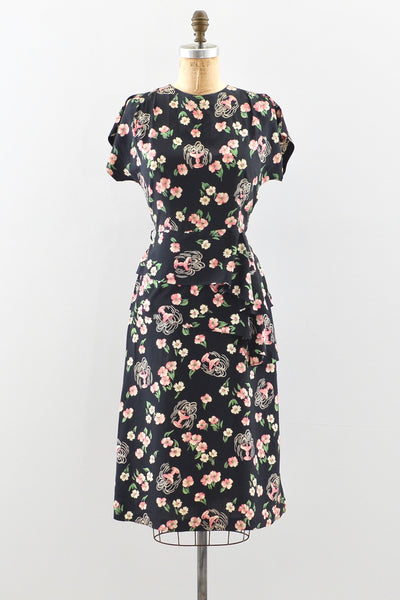1940's Novelty "Fountain" Print Dress