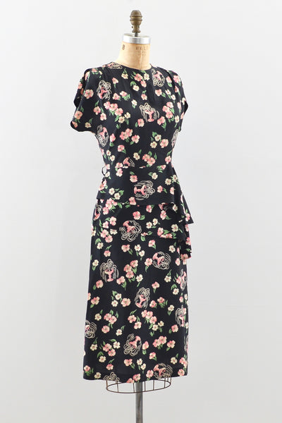 1940's Novelty "Fountain" Print Dress