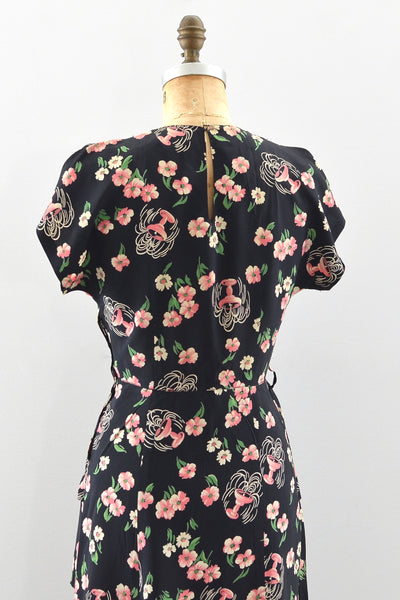 1940's Novelty "Fountain" Print Dress